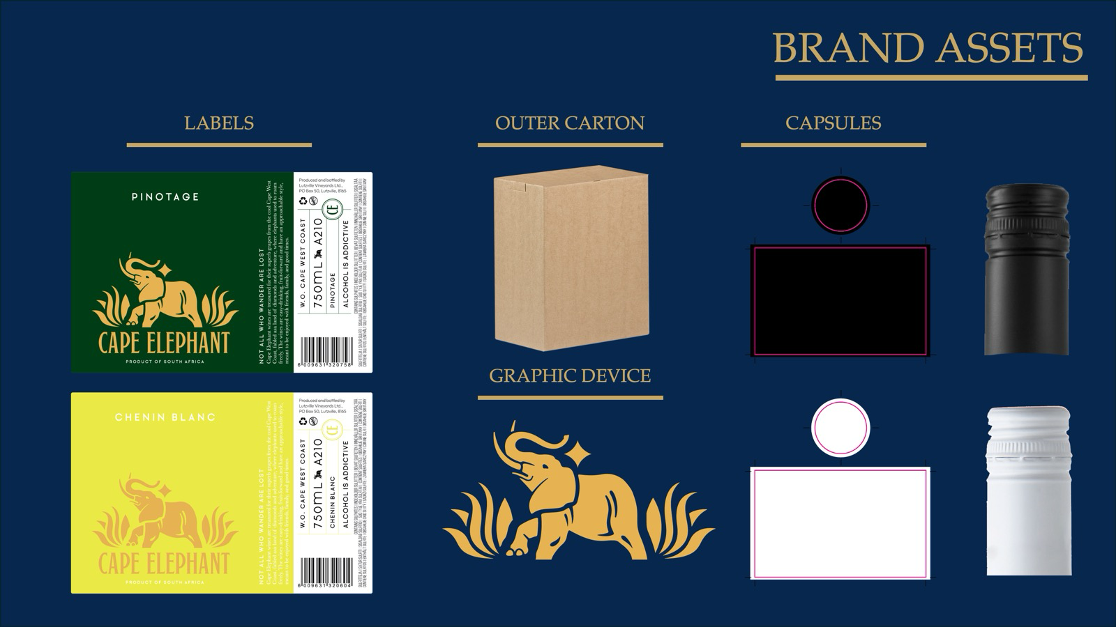 Cape Elephant Brand Assets (labels, cartons, capsules)