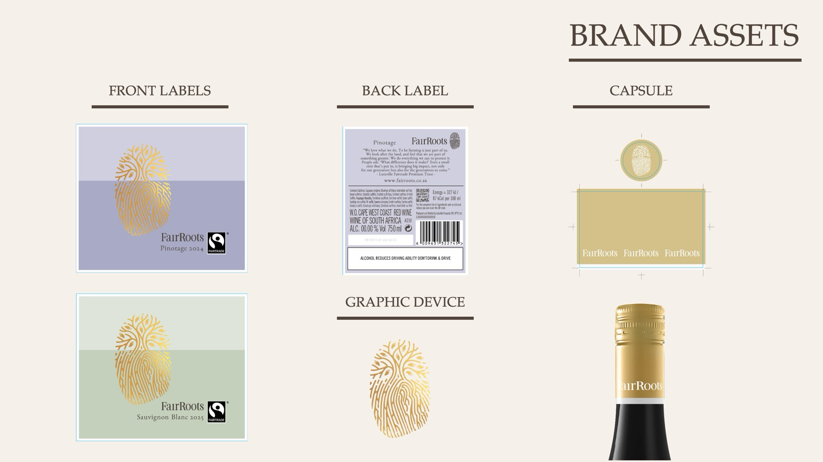 FairRoots Brand Assets (labels, capsule, graphic device)